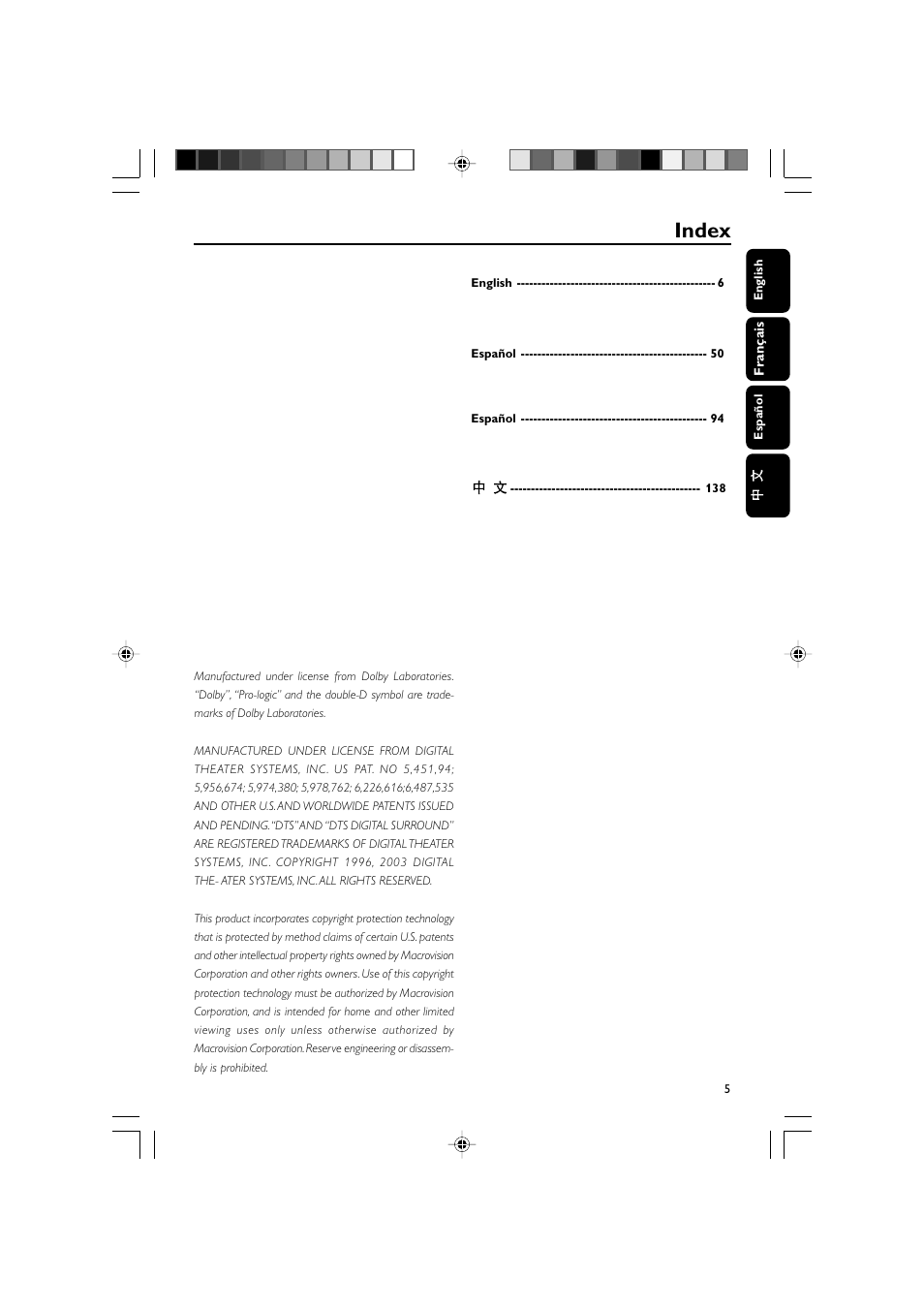 Index | Philips FWD570 User Manual | Page 5 / 49