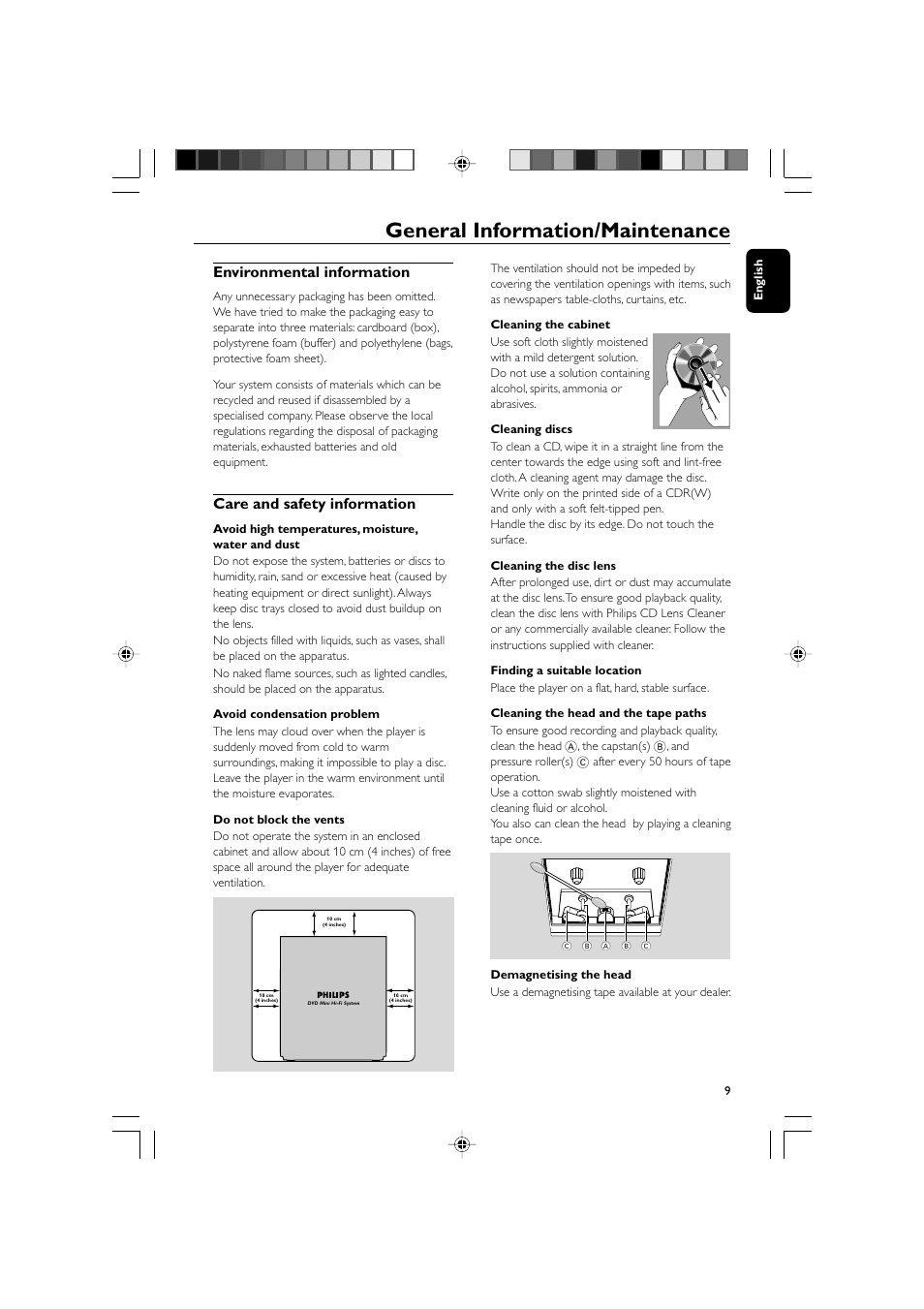 General information/maintenance, Environmental information, Care and safety information | Philips FWD570 User Manual | Page 9 / 49