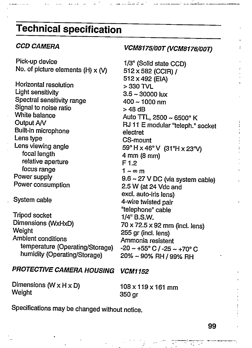 Technical specification | Philips VCM8175/00T User Manual | Page 14 / 19