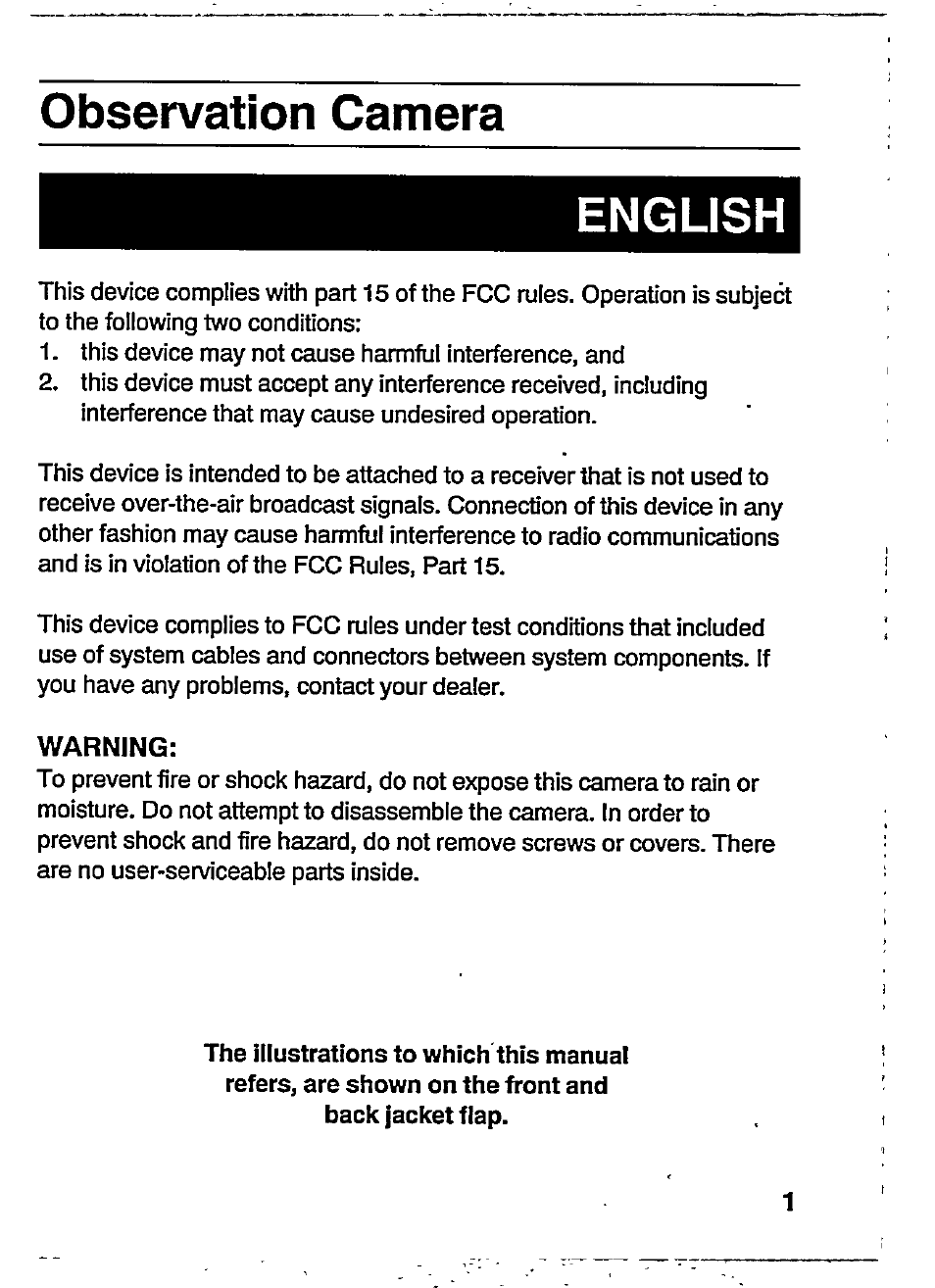 Observation camera, English, Observation camera english | Philips VCM8175/00T User Manual | Page 5 / 19