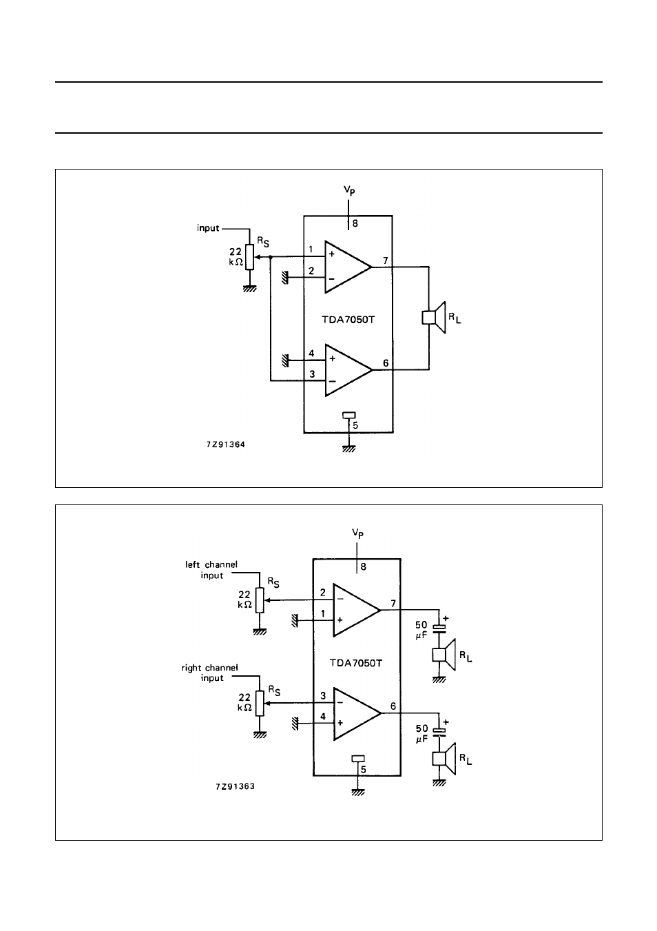 Application information, Low voltage mono/stereo power amplifier tda7050t | Philips TDA7050T User Manual | Page 6 / 9