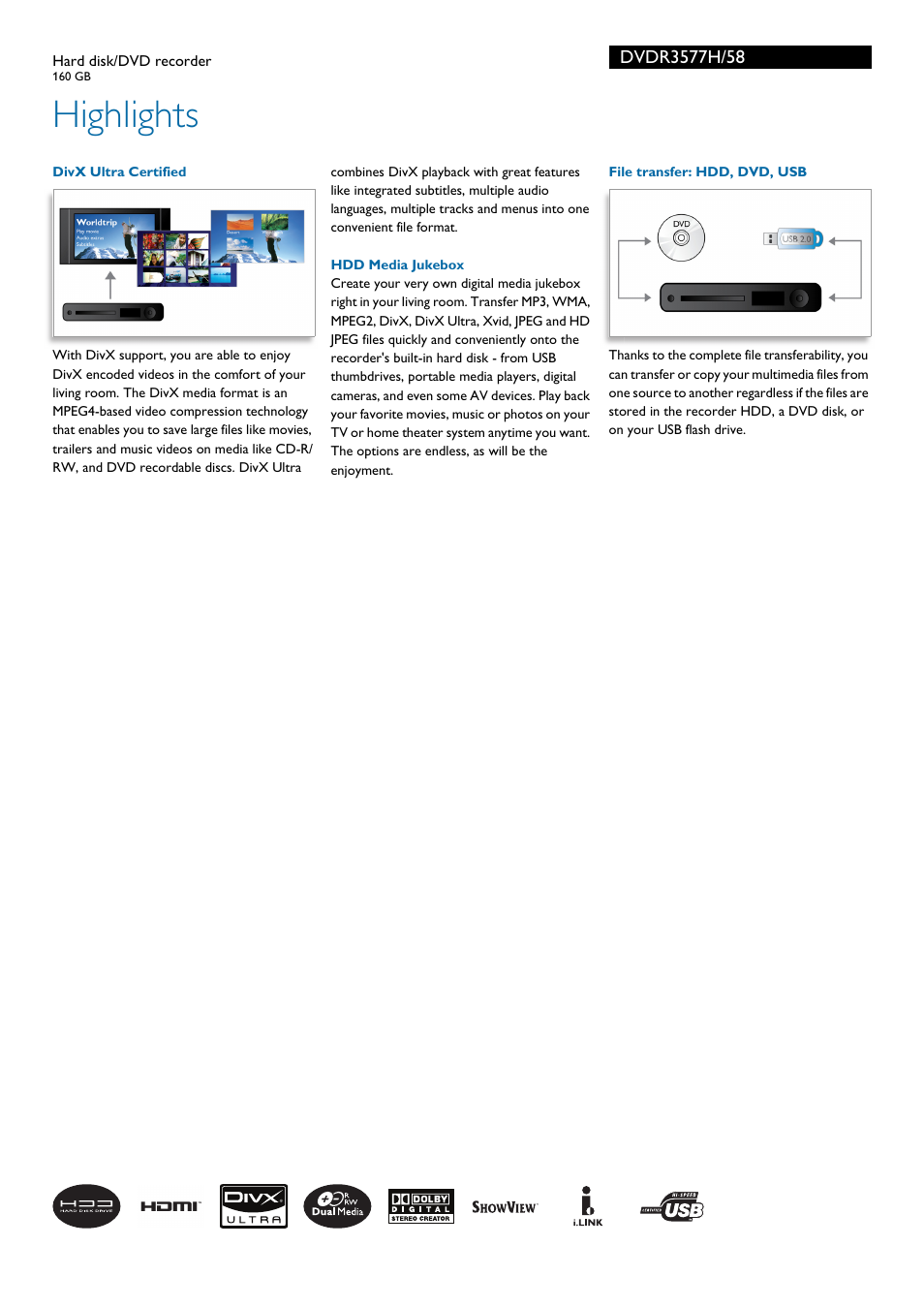 Highlights | Philips DVDR3577H User Manual | Page 2 / 3