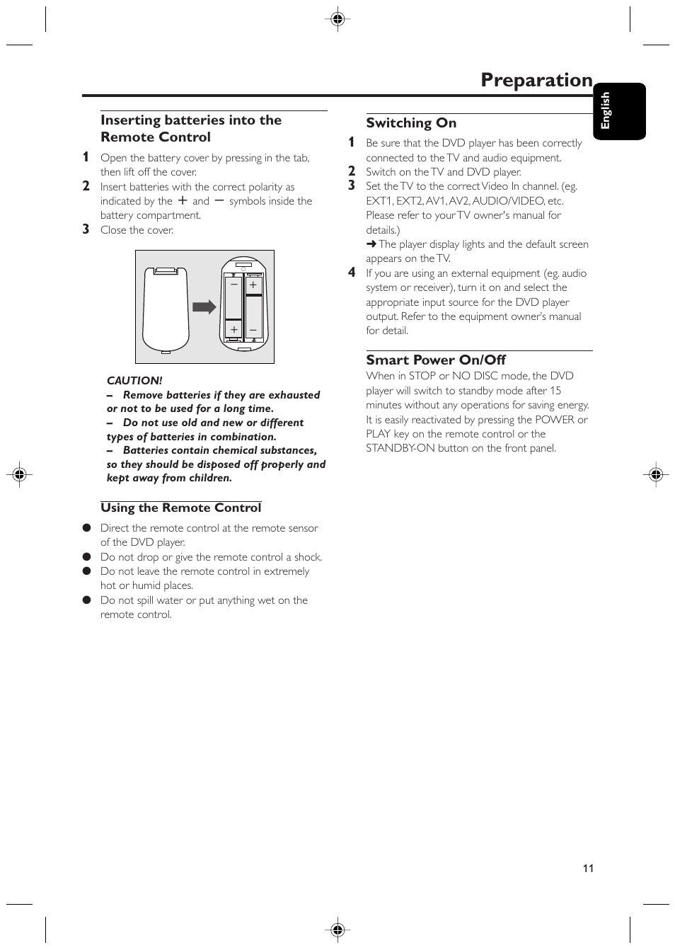 Preparation | Philips DVD425 User Manual | Page 11 / 28