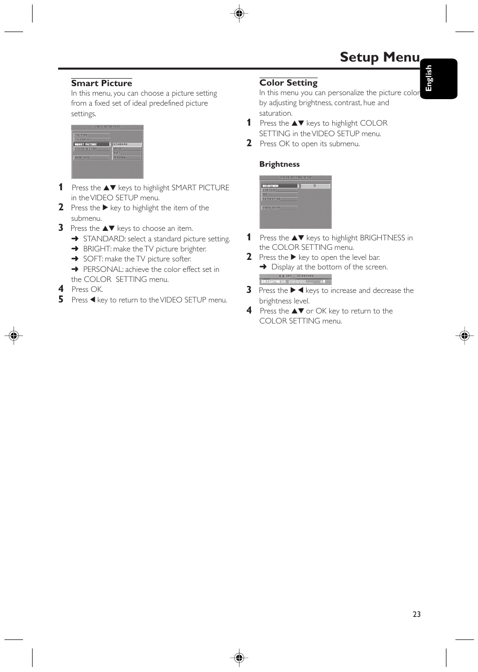 Setup menu | Philips DVD425 User Manual | Page 23 / 28