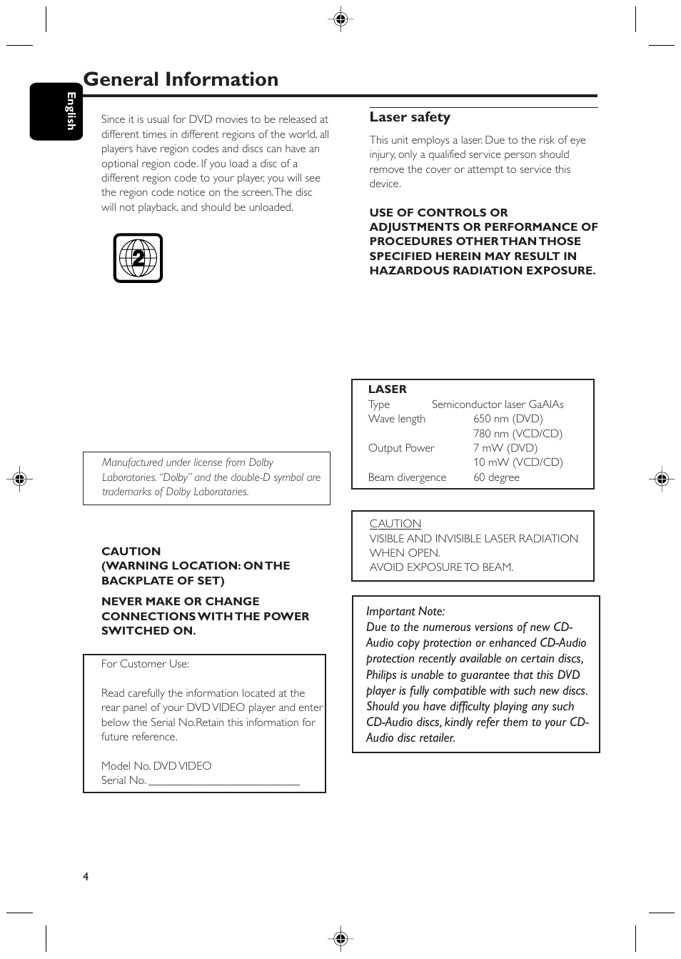 General information | Philips DVD425 User Manual | Page 4 / 28