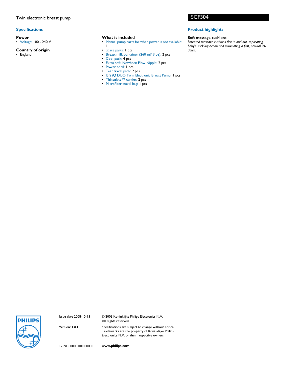 Scf304 | Philips SCF304 User Manual | Page 2 / 2