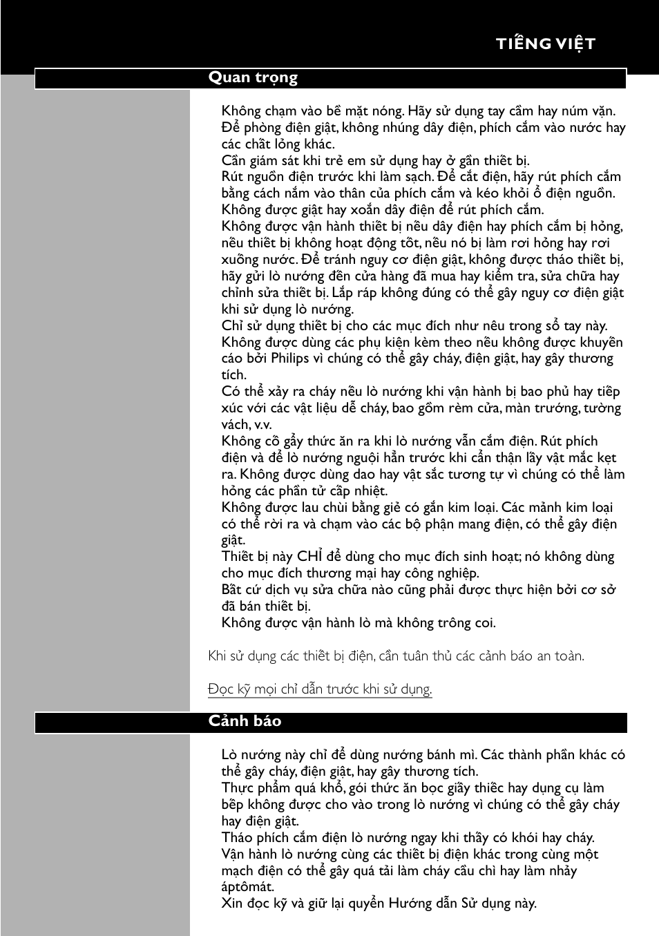 Ti”ng vi◊t 25 | Philips HD2600 User Manual | Page 25 / 42