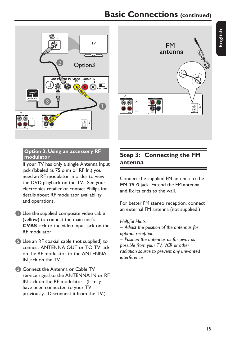 Basic connections, Fm antenna | Philips HTS3151D User Manual | Page 15 / 55