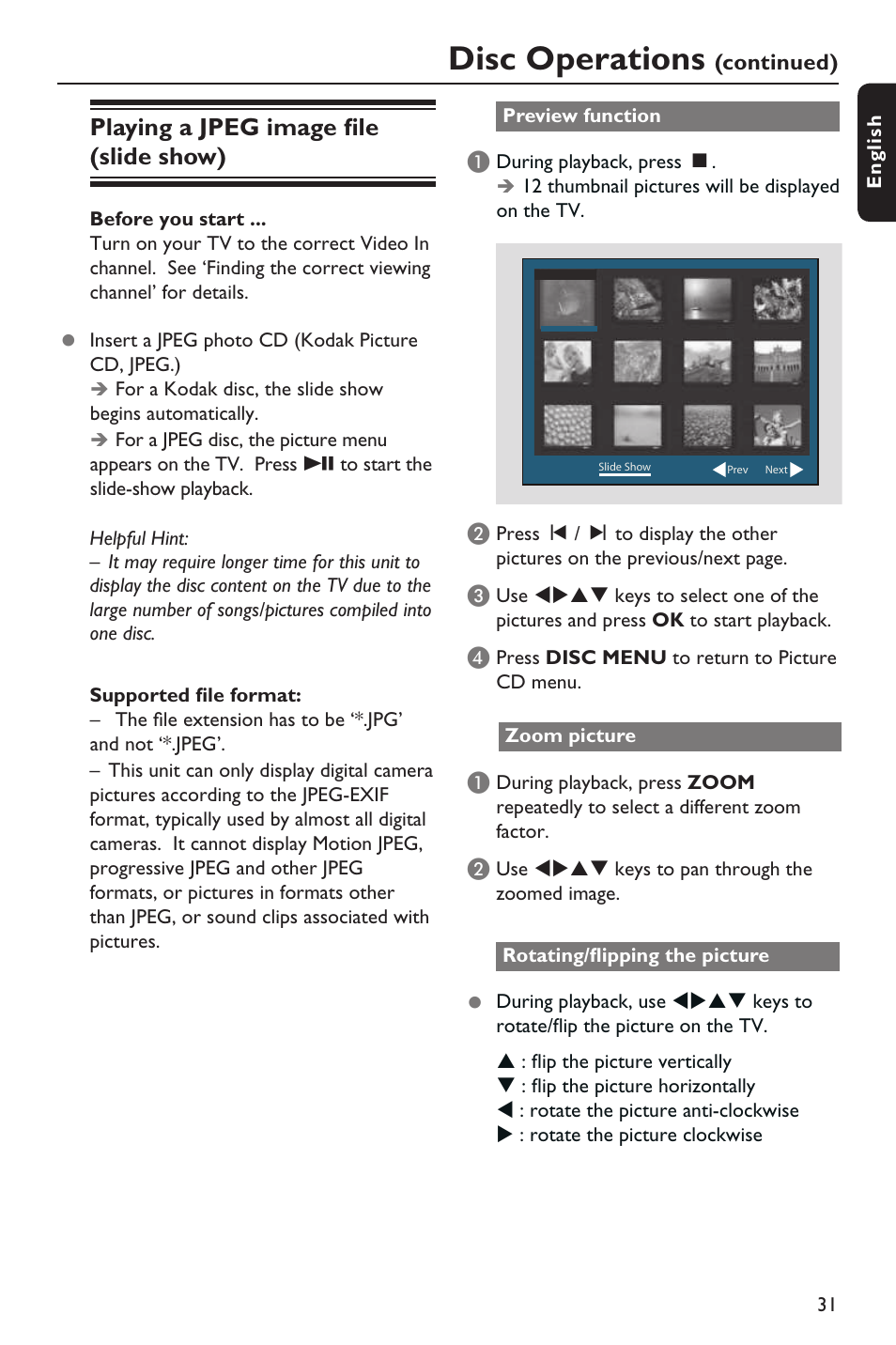 Disc operations, Playing a jpeg image fi le (slide show) | Philips HTS3151D User Manual | Page 31 / 55