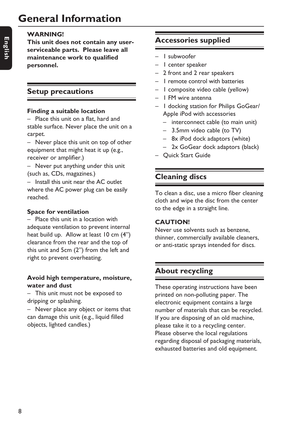 General information | Philips HTS3151D User Manual | Page 8 / 55