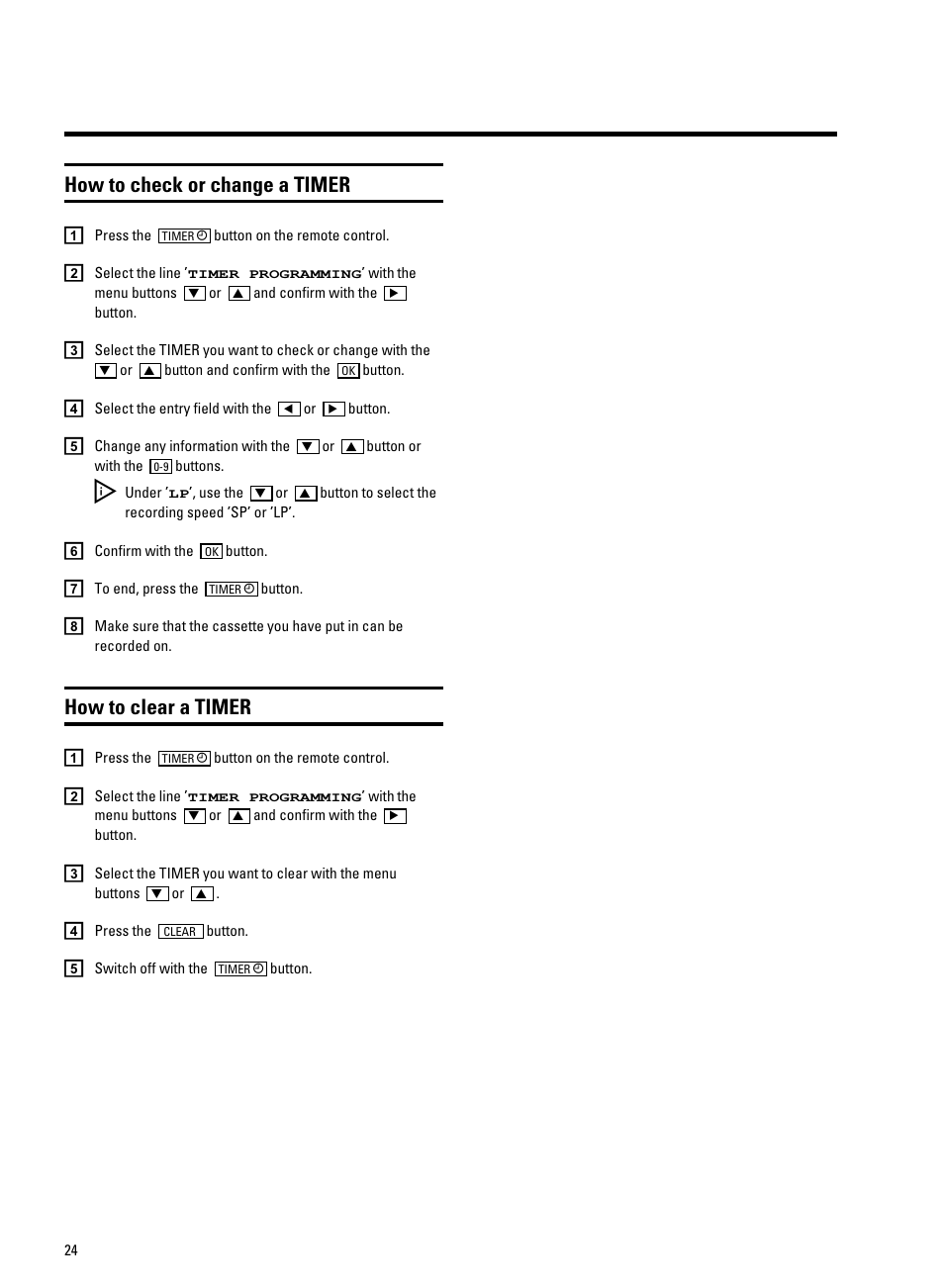 How to check or change a timer, How to clear a timer | Philips 21PV708-715-908/07 User Manual | Page 26 / 31