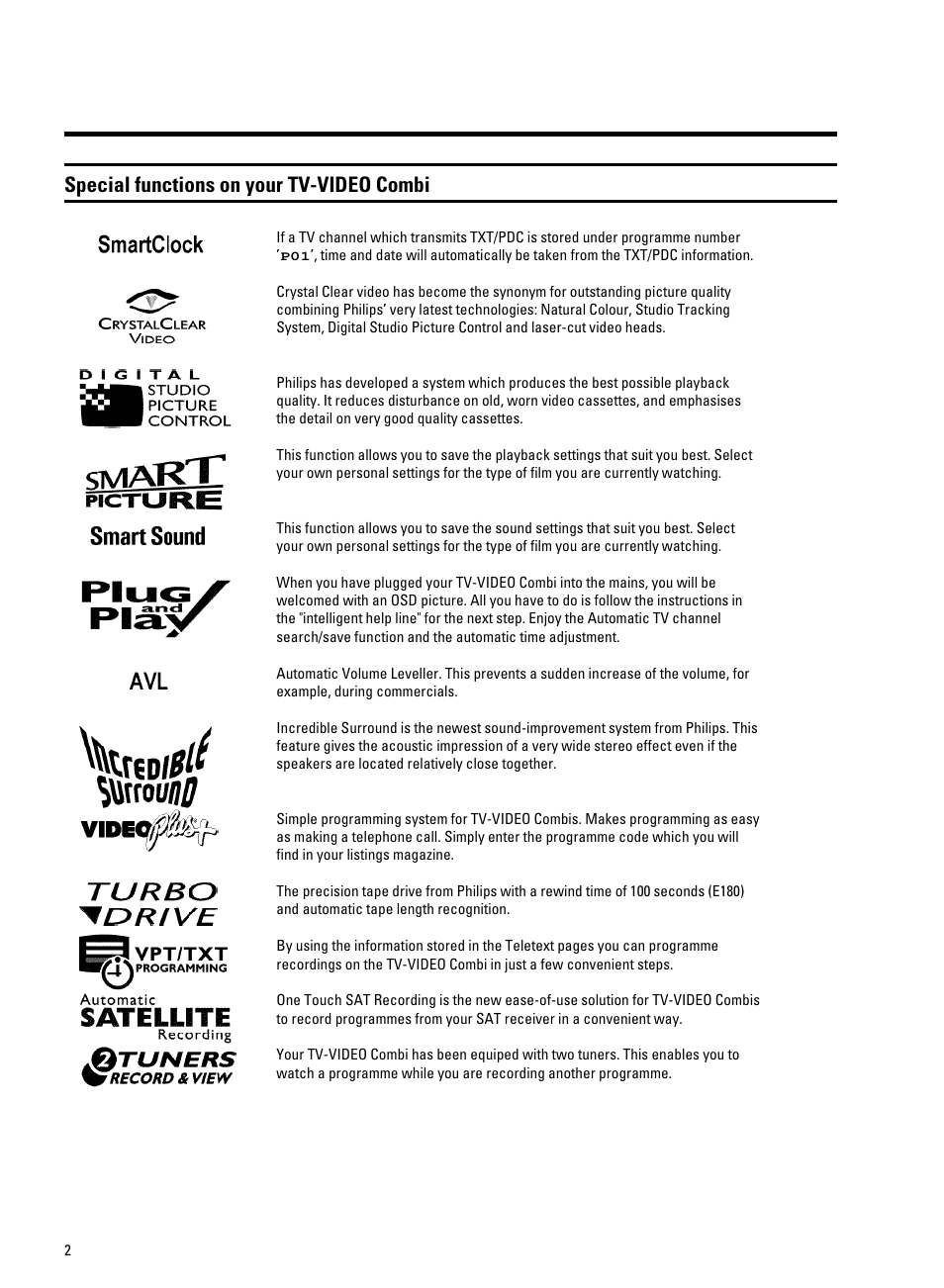 Special functions on your tv-video combi | Philips 21PV708-715-908/07 User Manual | Page 5 / 31