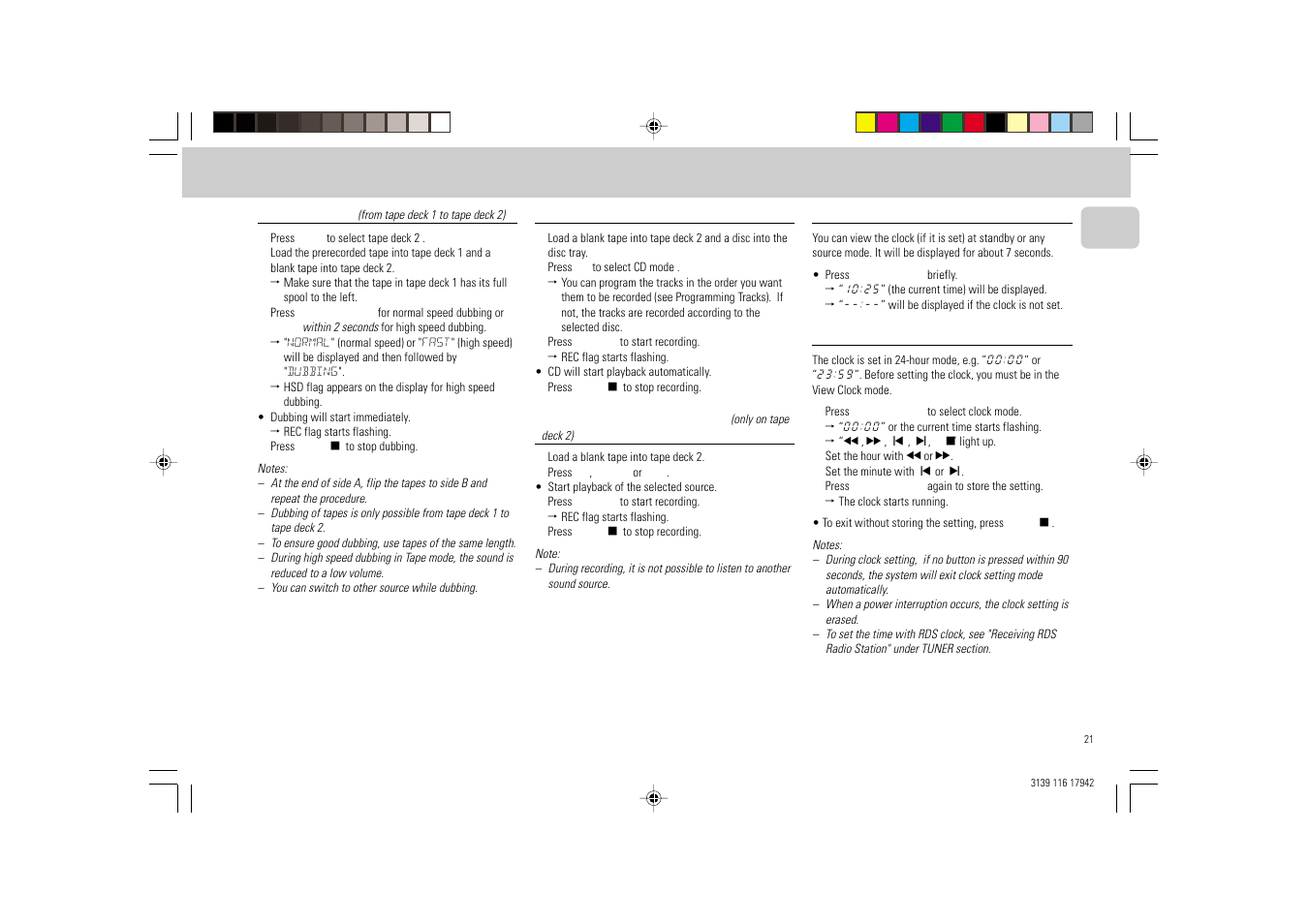 Recording clock | Philips FW 358C User Manual | Page 21 / 24