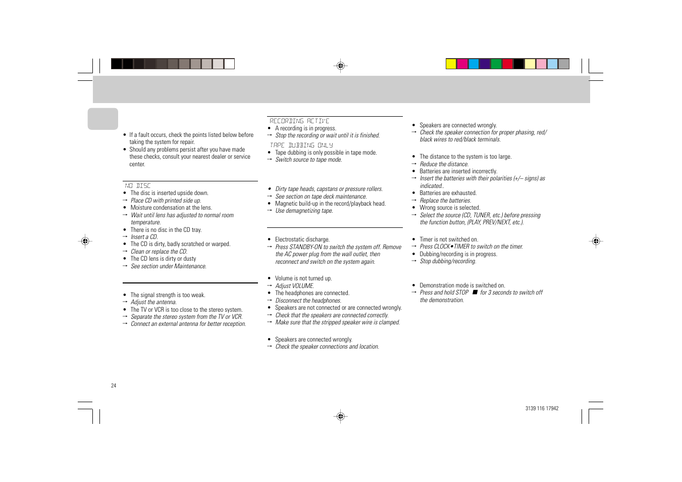 Troubleshooting | Philips FW 358C User Manual | Page 24 / 24