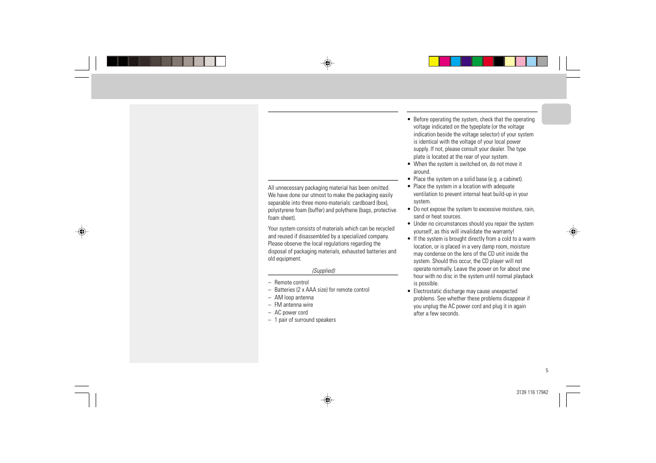 Contents general information safety information | Philips FW 358C User Manual | Page 5 / 24