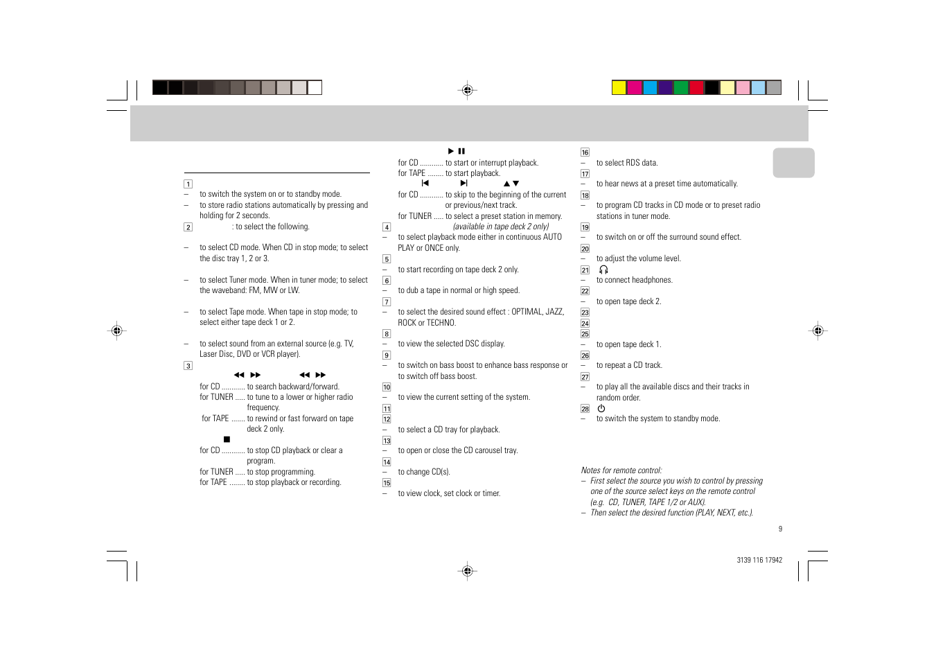 Controls | Philips FW 358C User Manual | Page 9 / 24