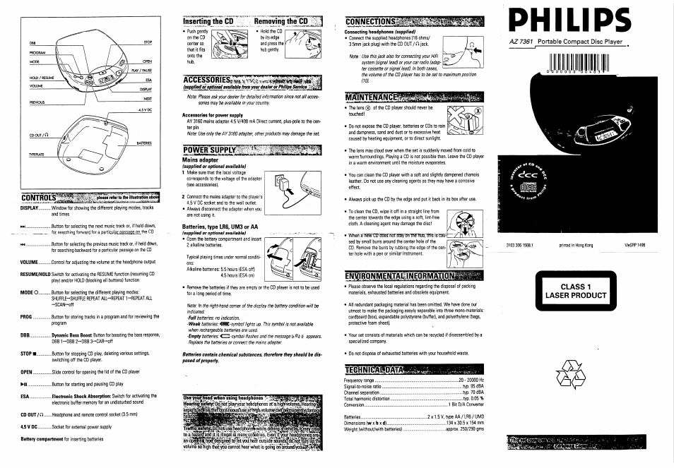 Philips AZ7361 User Manual | 2 pages