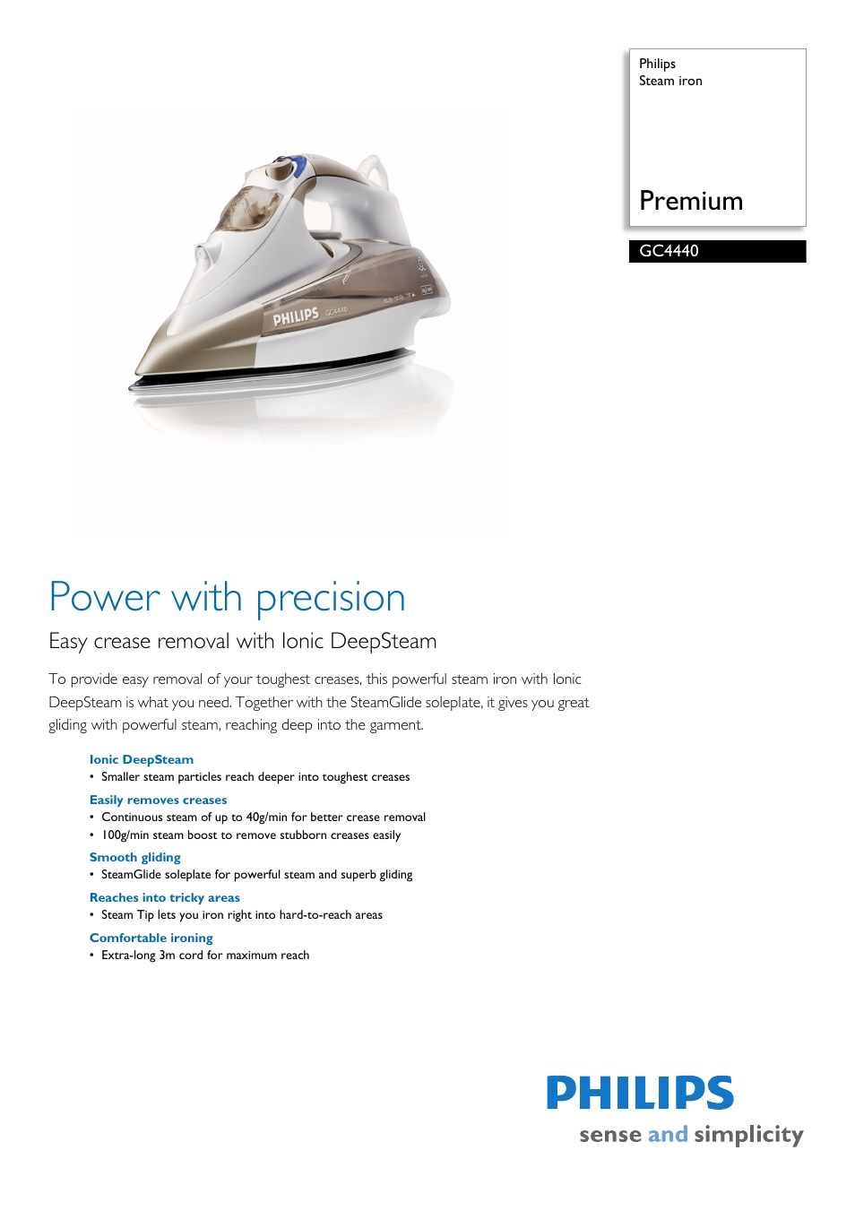 Philips Premium GC4440 User Manual | 2 pages