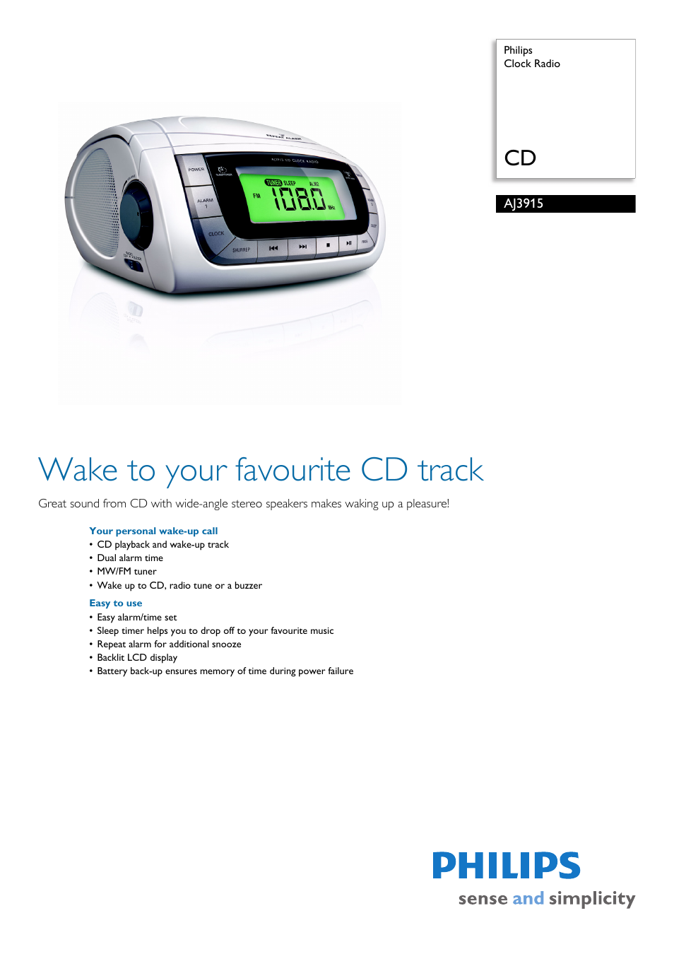 Philips CD TRACK AJ3915 User Manual | 2 pages