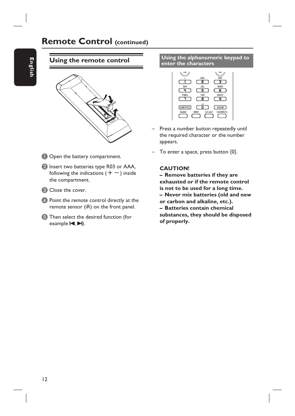 Remote control | Philips DVR5100 User Manual | Page 12 / 43