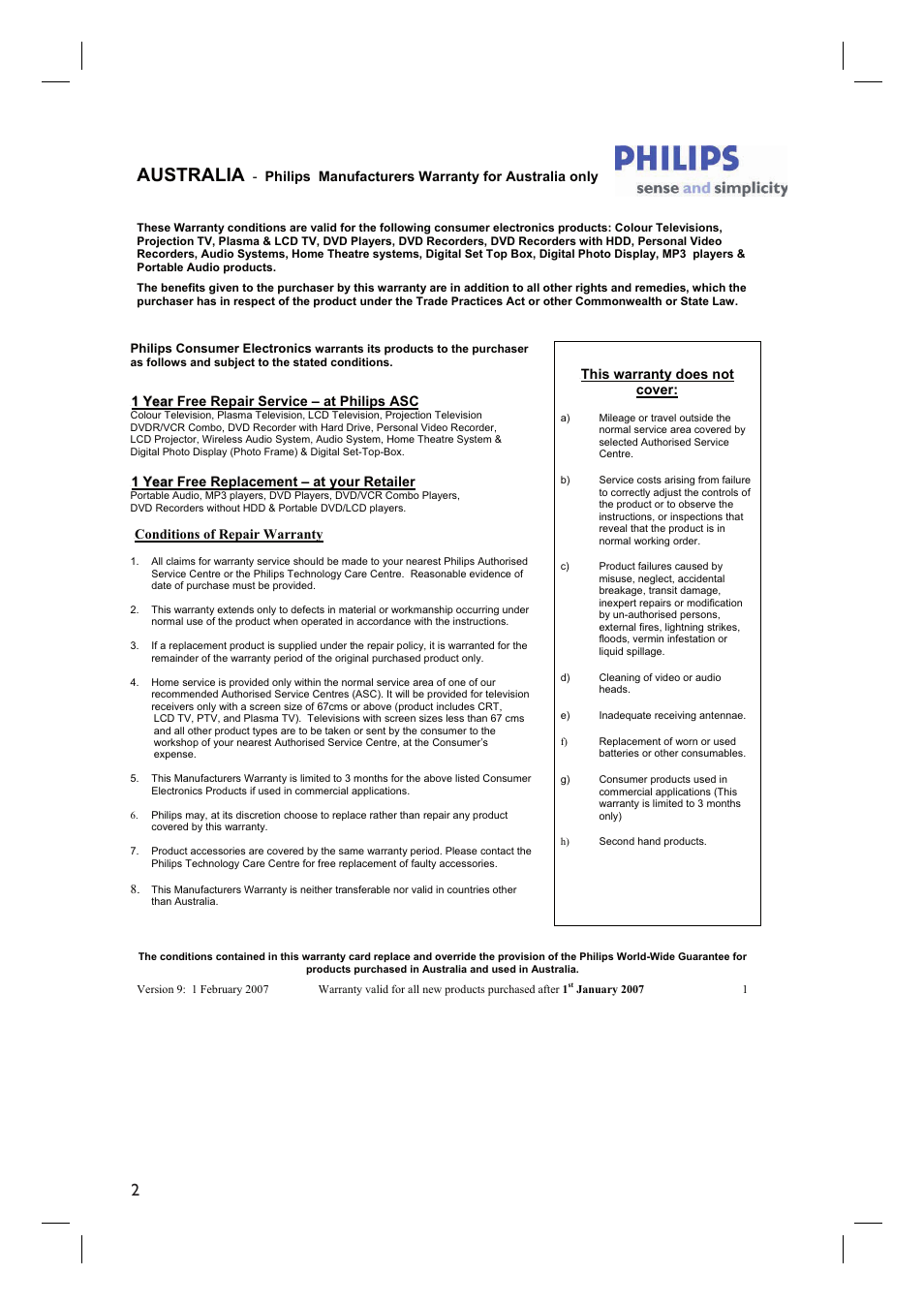 Australia | Philips DVR5100 User Manual | Page 2 / 43