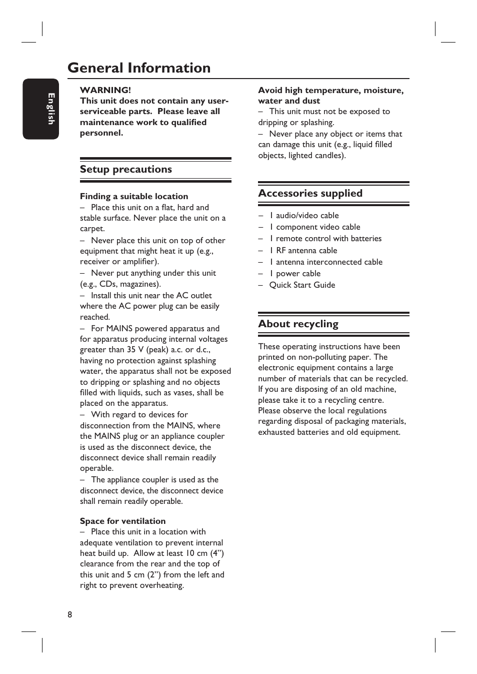 General information | Philips DVR5100 User Manual | Page 8 / 43