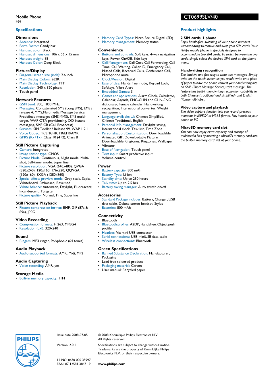 Philips CT0699SLV User Manual | Page 2 / 2