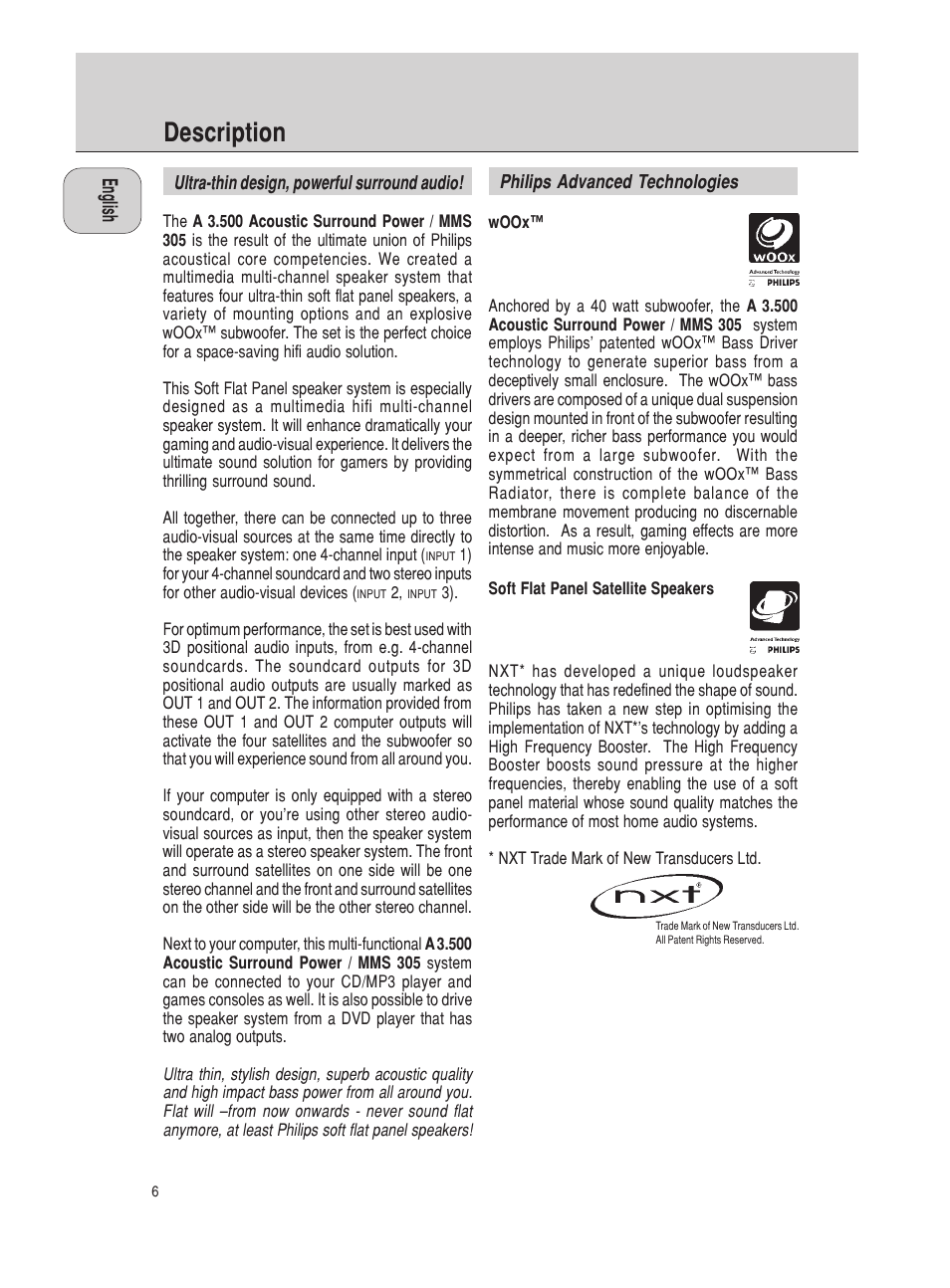 Description | Philips MMS 305/A 3.500 User Manual | Page 6 / 10