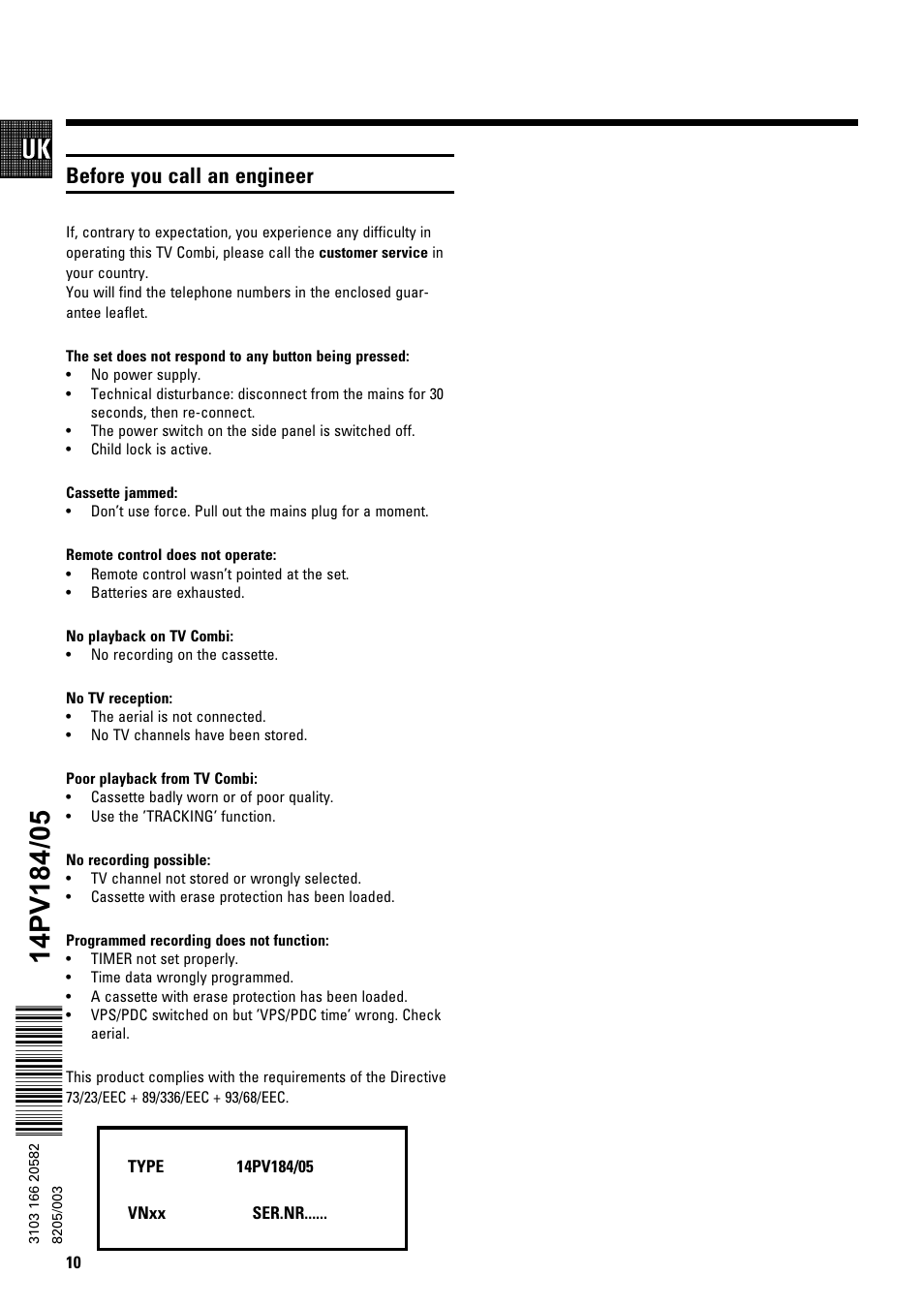 Before you call an engineer | Philips 14PV184/05 User Manual | Page 12 / 12