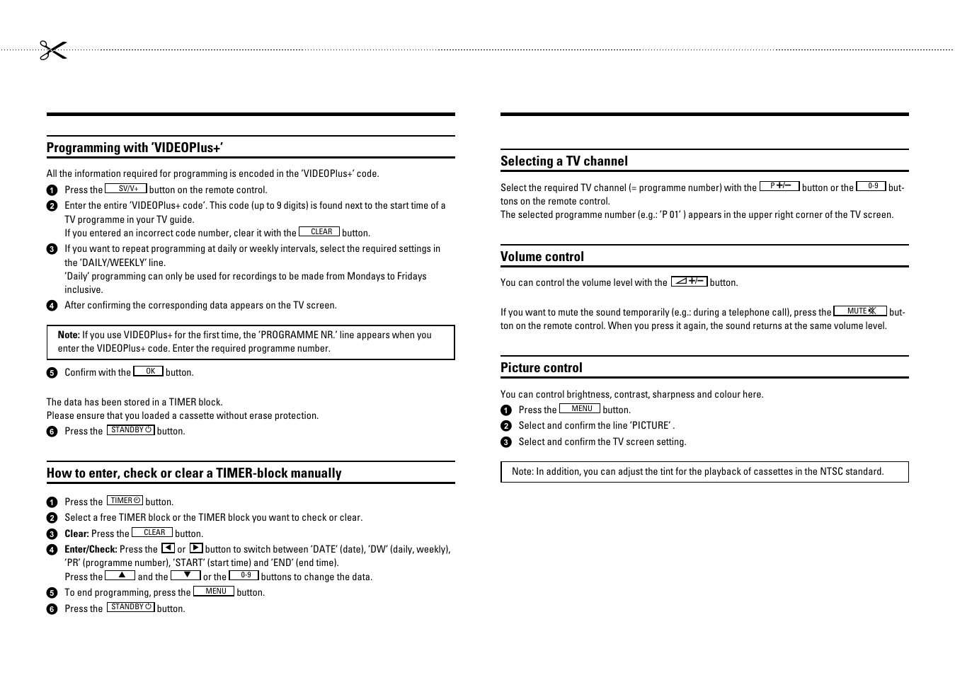 Programming with ’videoplus, Selecting a tv channel, Volume control | Picture control | Philips 14PV184/05 User Manual | Page 2 / 12