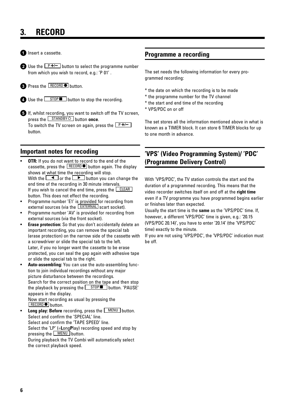 Record, Programme a recording | Philips 14PV184/05 User Manual | Page 8 / 12