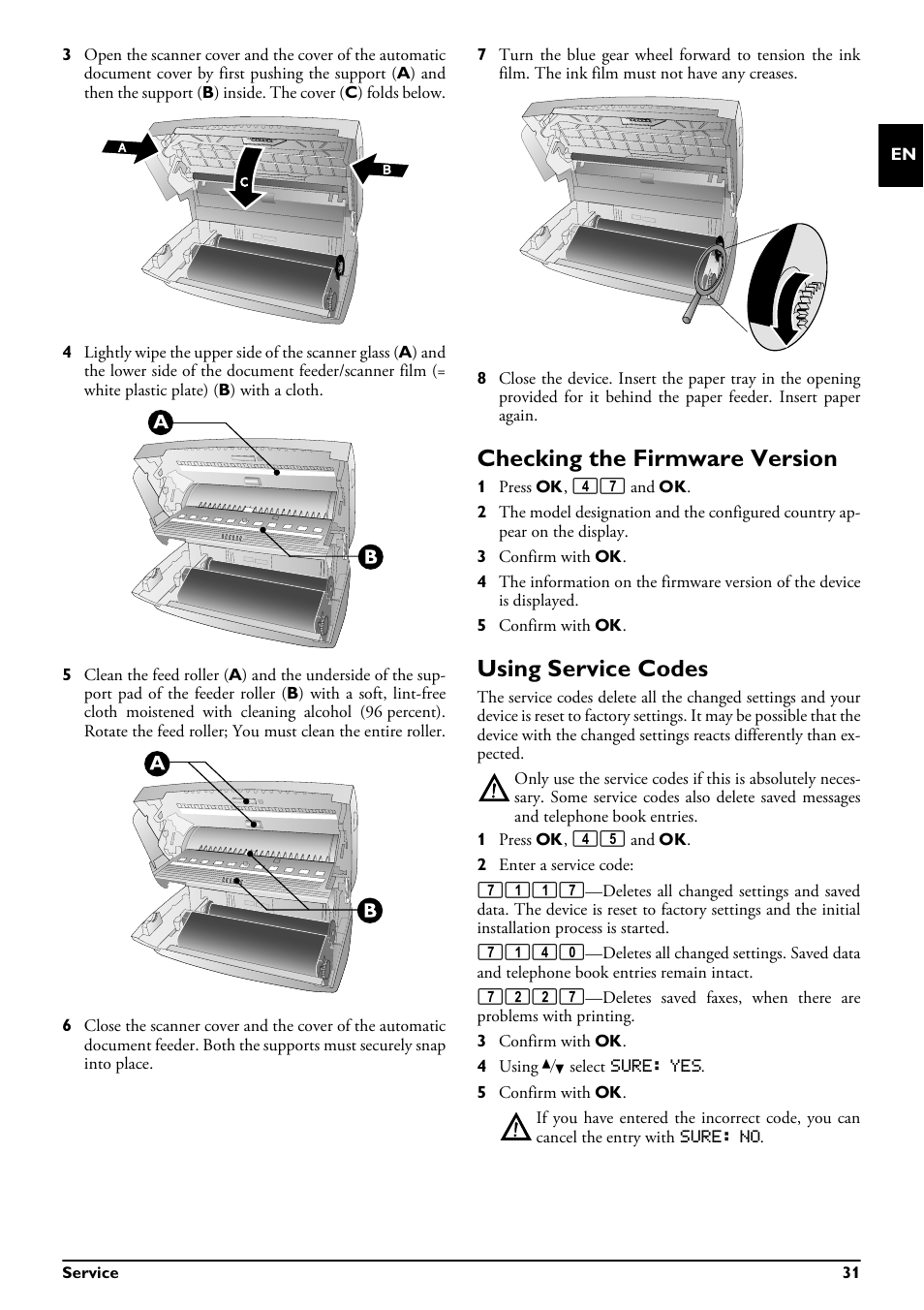 Checking the firmware version, Using service codes, Checking the firmware version using service codes | Philips MAGIC 5 ECO PPF 632 User Manual | Page 31 / 36