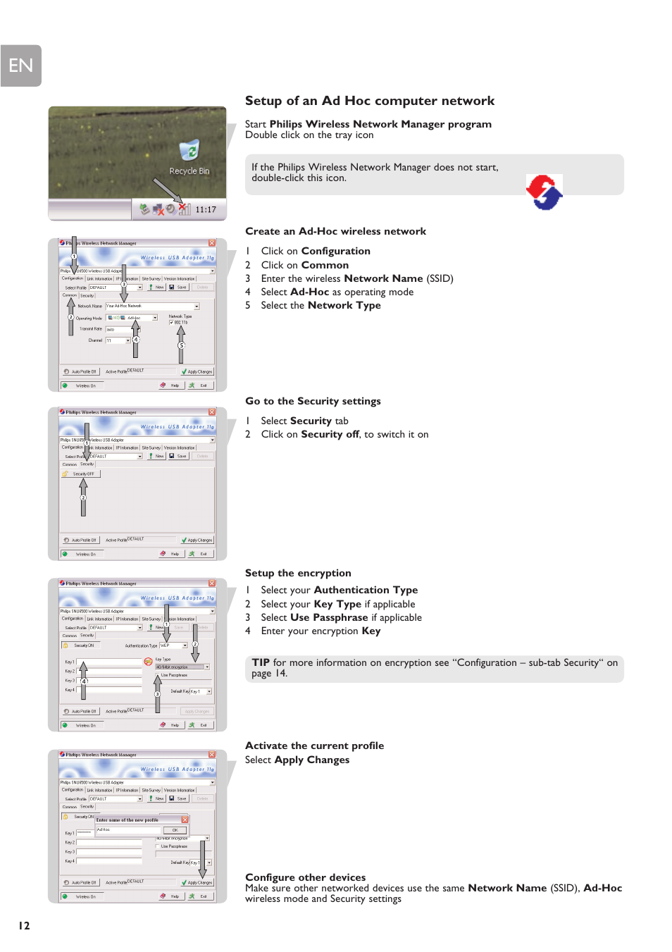 Setup of an ad hoc computer network | Philips SNU6500 User Manual | Page 12 / 25