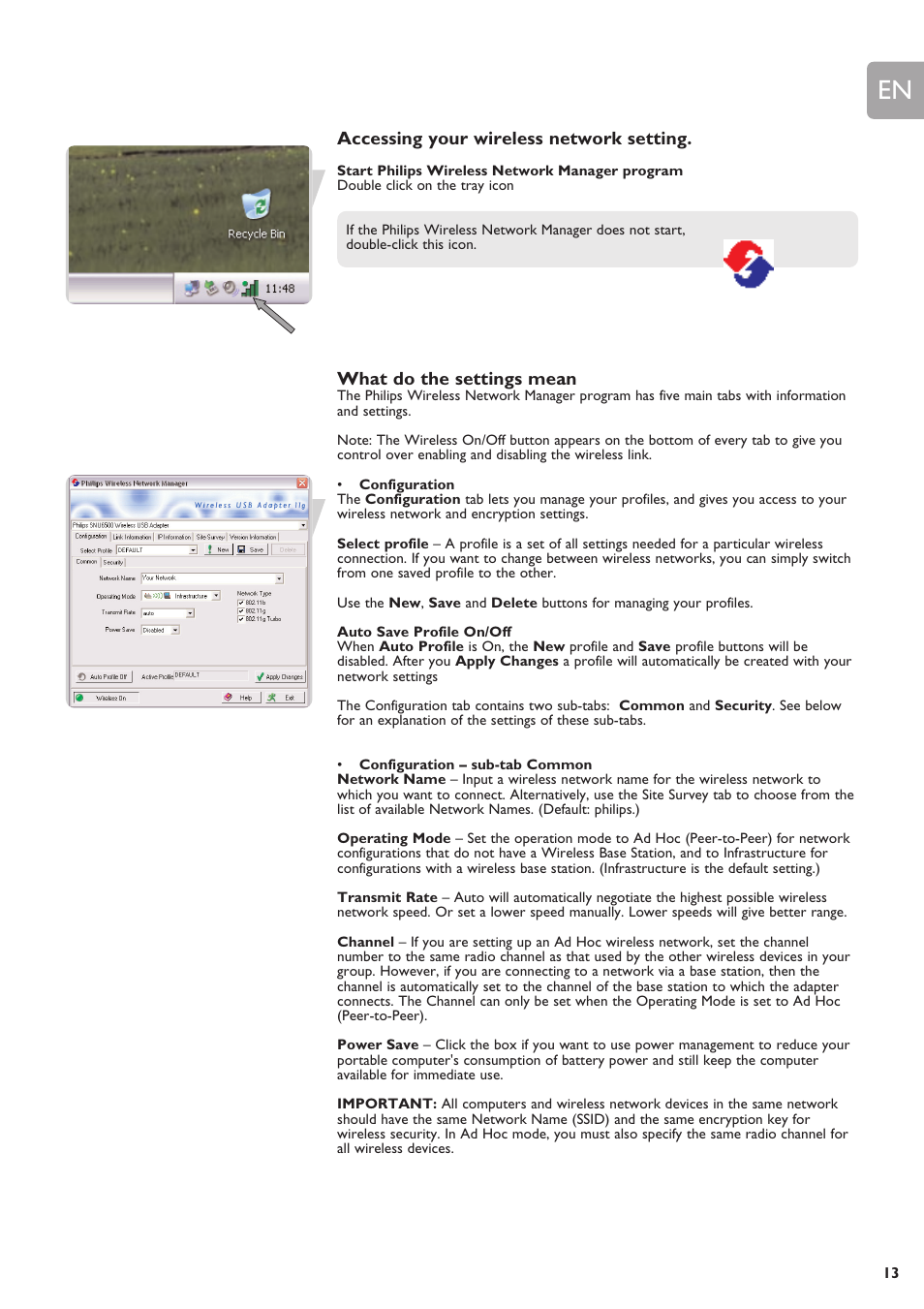 Accessing your wireless network setting, What do the settings mean | Philips SNU6500 User Manual | Page 13 / 25