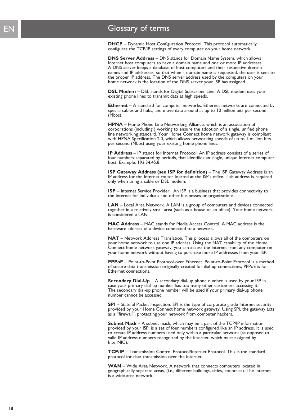 Glossary of terms | Philips SNU6500 User Manual | Page 18 / 25