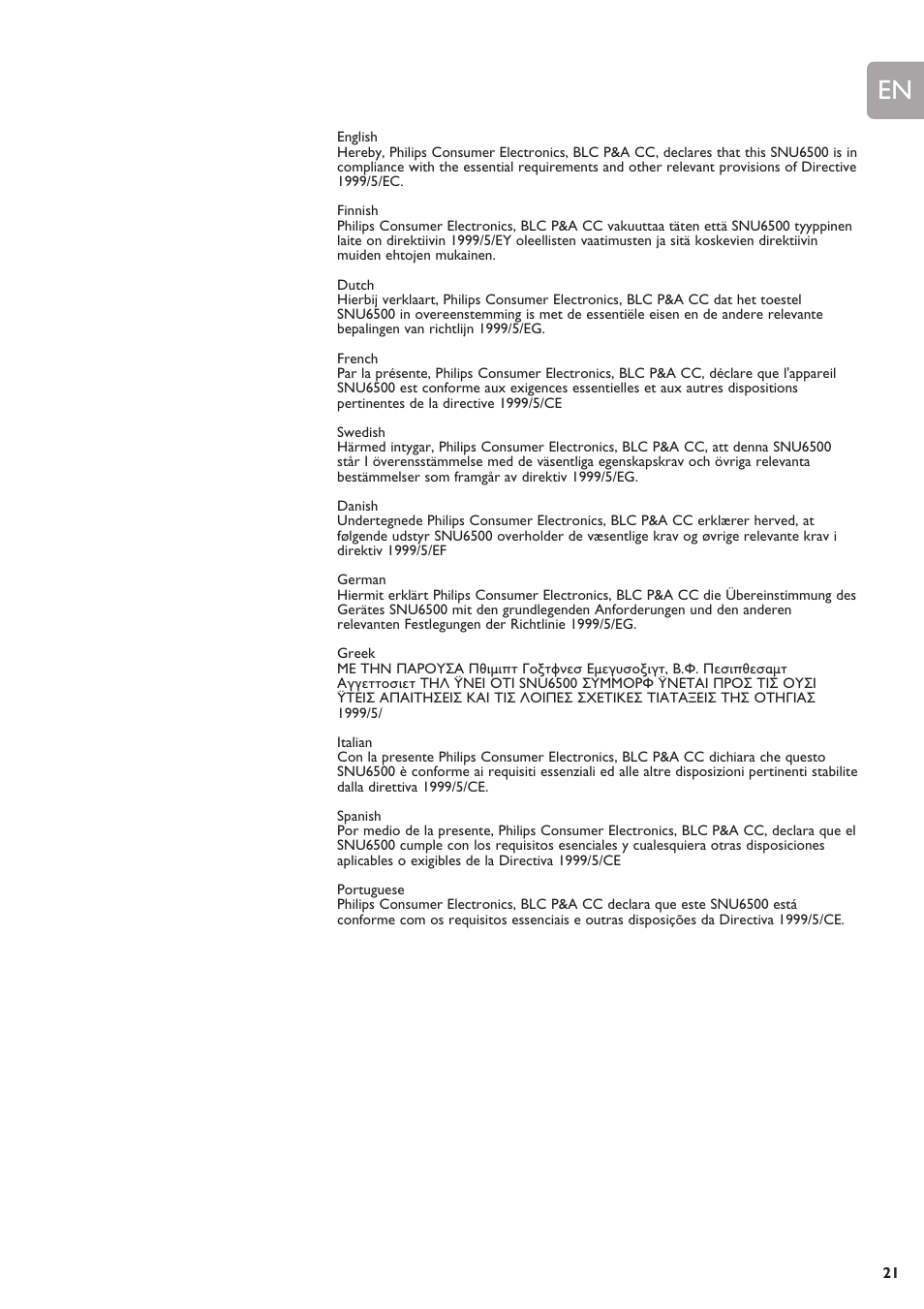 Philips SNU6500 User Manual | Page 21 / 25
