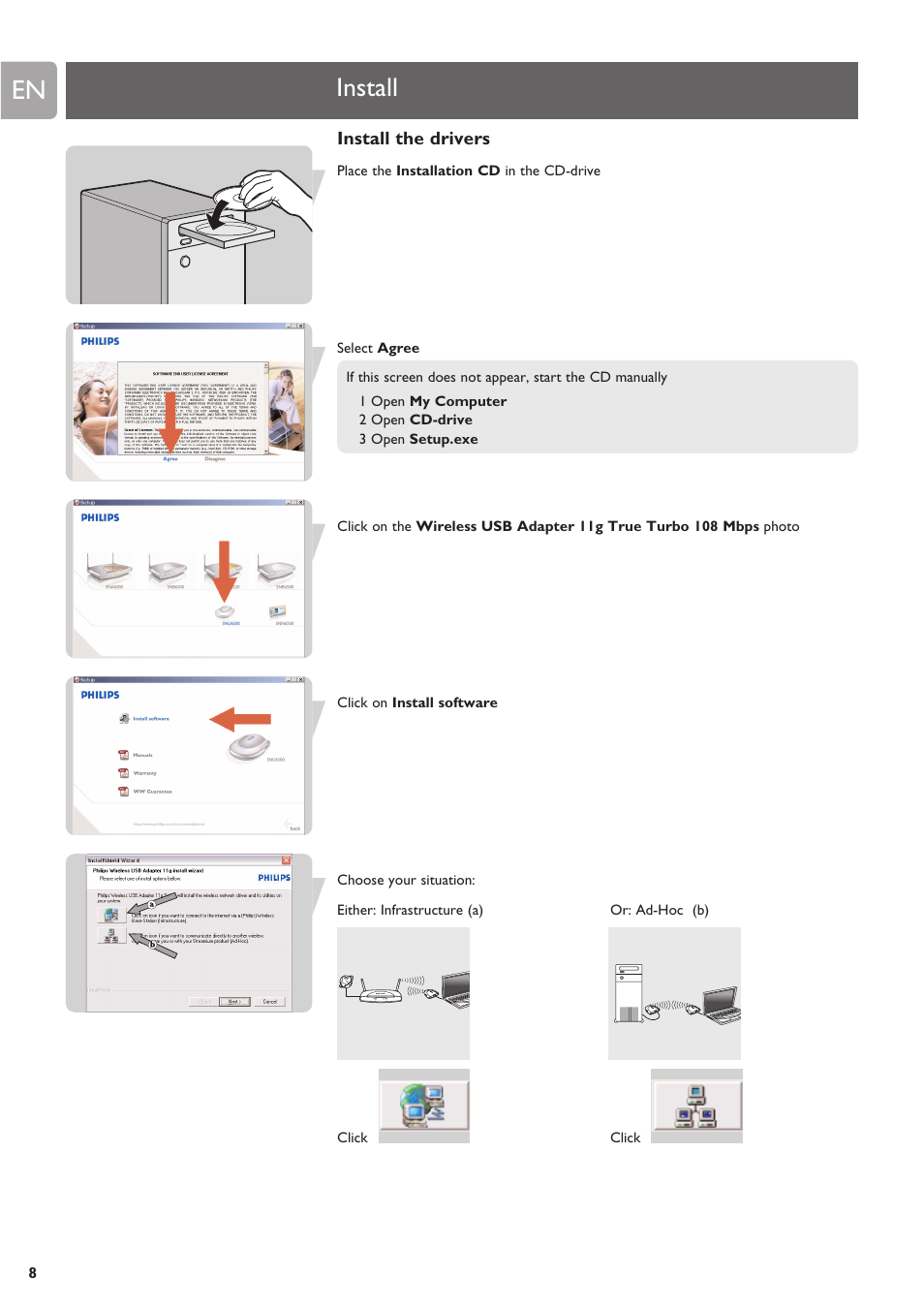 Install, Install the drivers | Philips SNU6500 User Manual | Page 8 / 25