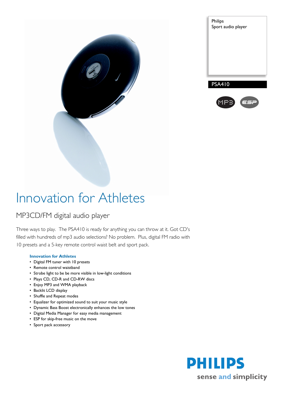 Philips PSA410 User Manual | 2 pages
