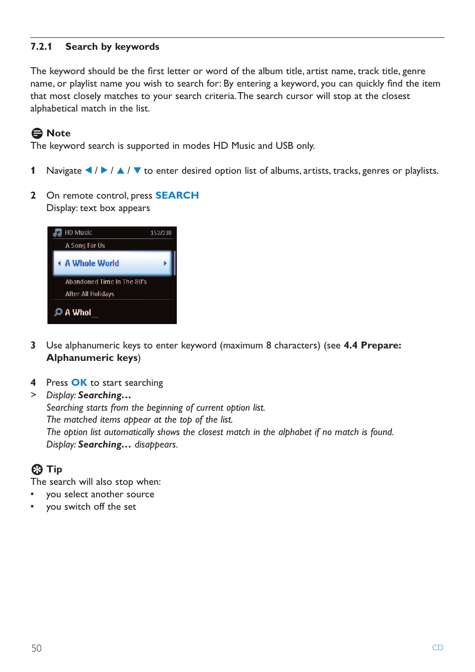 1 search by keywords, Search by keywords | Philips WAS7500 User Manual | Page 54 / 121