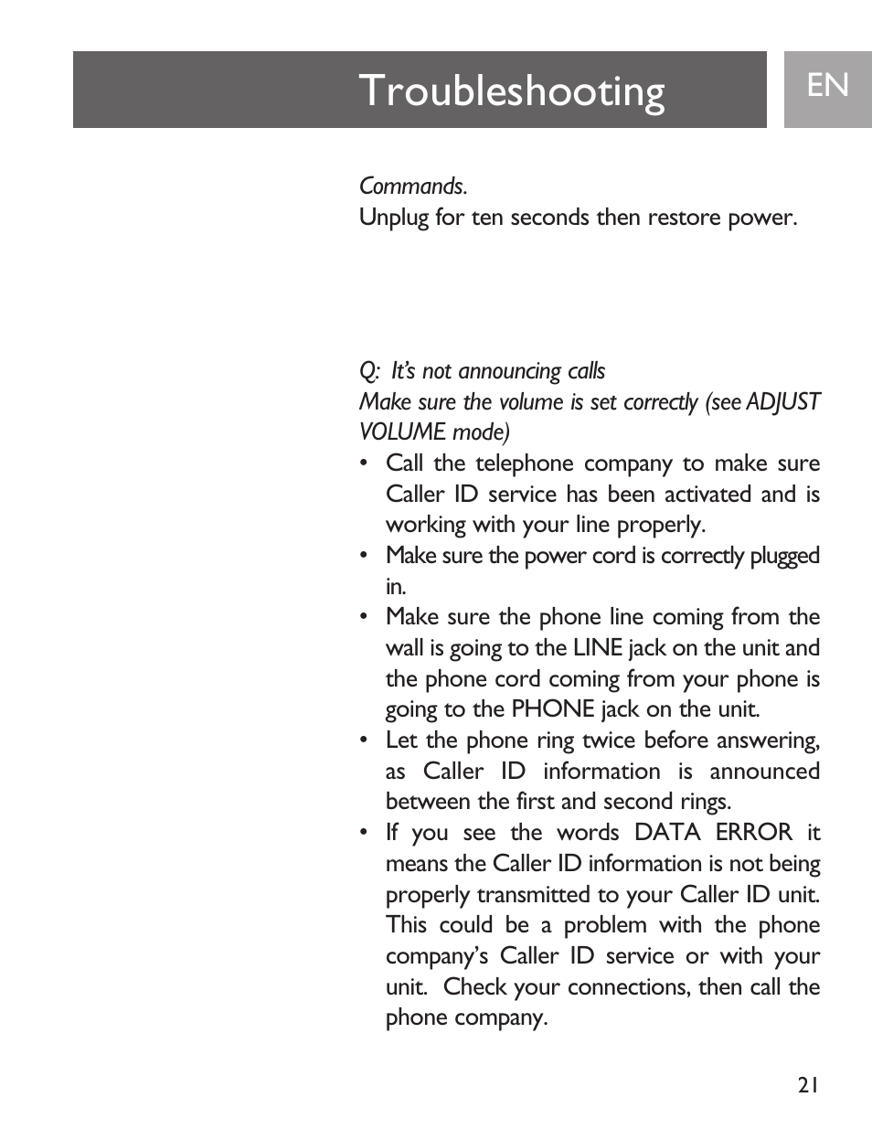 Troubleshooting | Philips SJA9191/17 User Manual | Page 21 / 65