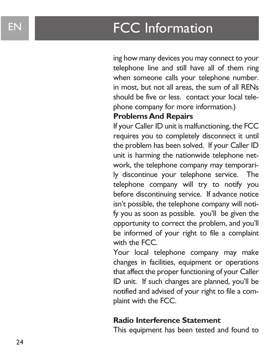Fcc information | Philips SJA9191/17 User Manual | Page 24 / 65