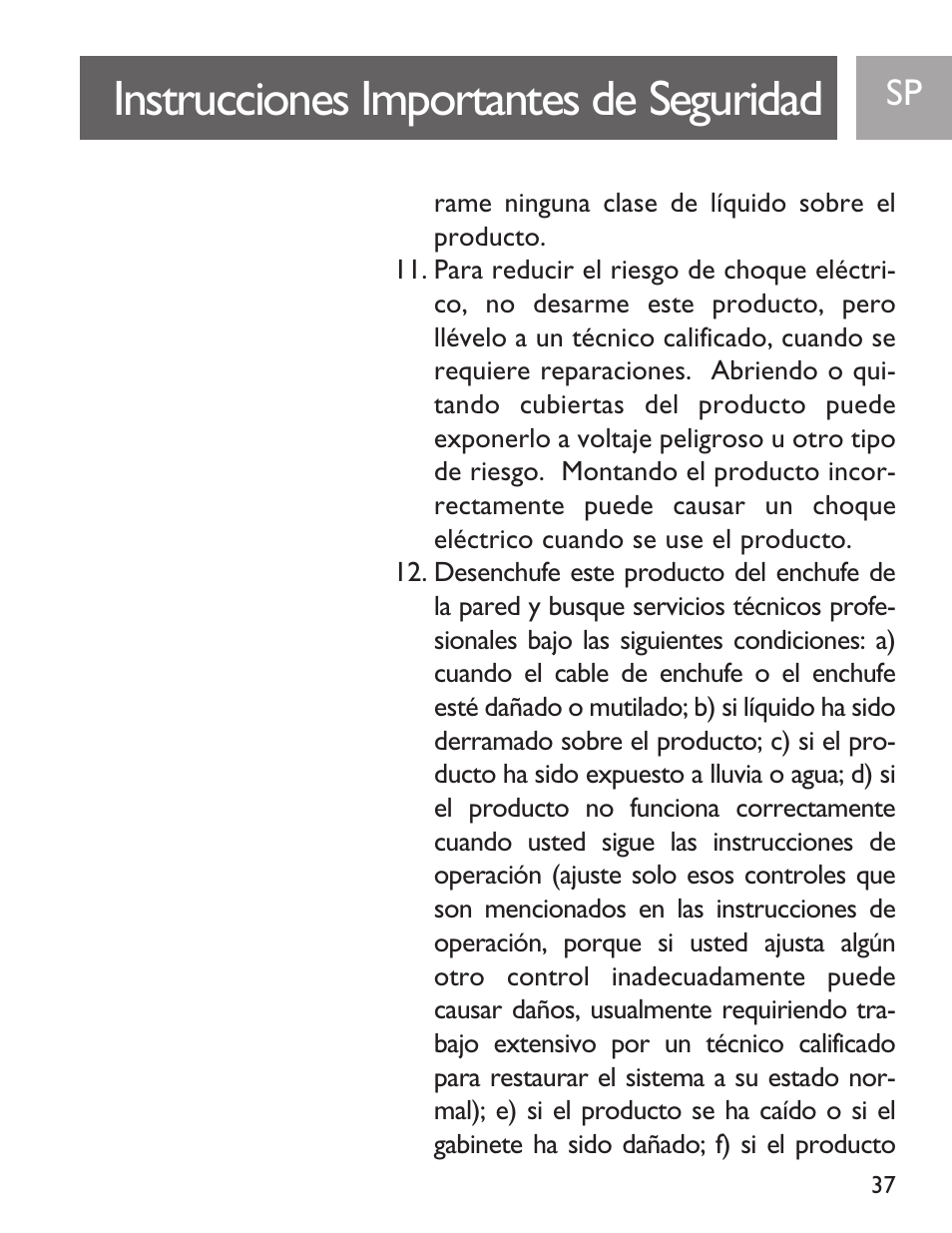 Instrucciones importantes de seguridad | Philips SJA9191/17 User Manual | Page 37 / 65