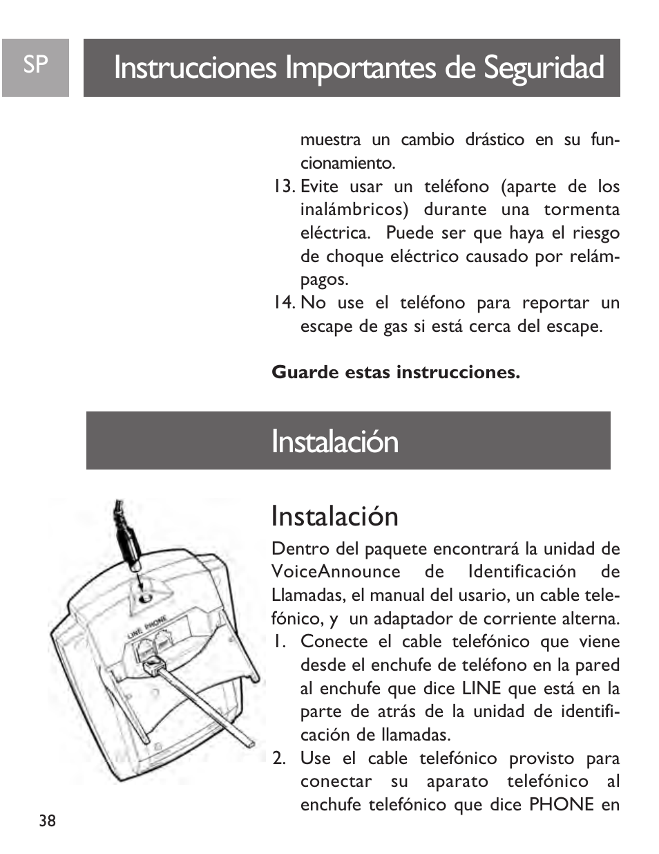 Instrucciones importantes de seguridad, Instalación | Philips SJA9191/17 User Manual | Page 38 / 65