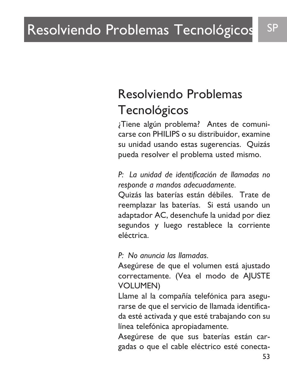 Resolviendo problemas tecnológicos | Philips SJA9191/17 User Manual | Page 53 / 65