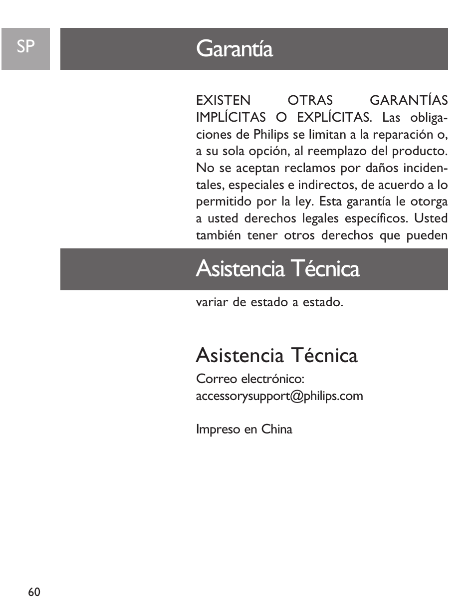 Garantía asistencia técnica, Asistencia técnica | Philips SJA9191/17 User Manual | Page 60 / 65