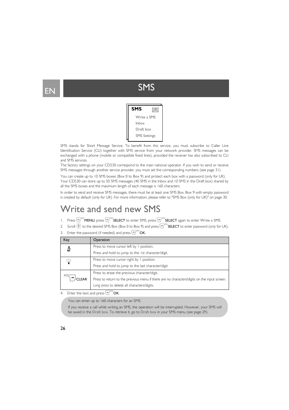 Write and send new sms | Philips VOX300 User Manual | Page 26 / 54