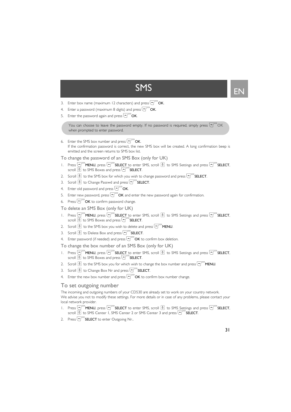To set outgoing number | Philips VOX300 User Manual | Page 31 / 54