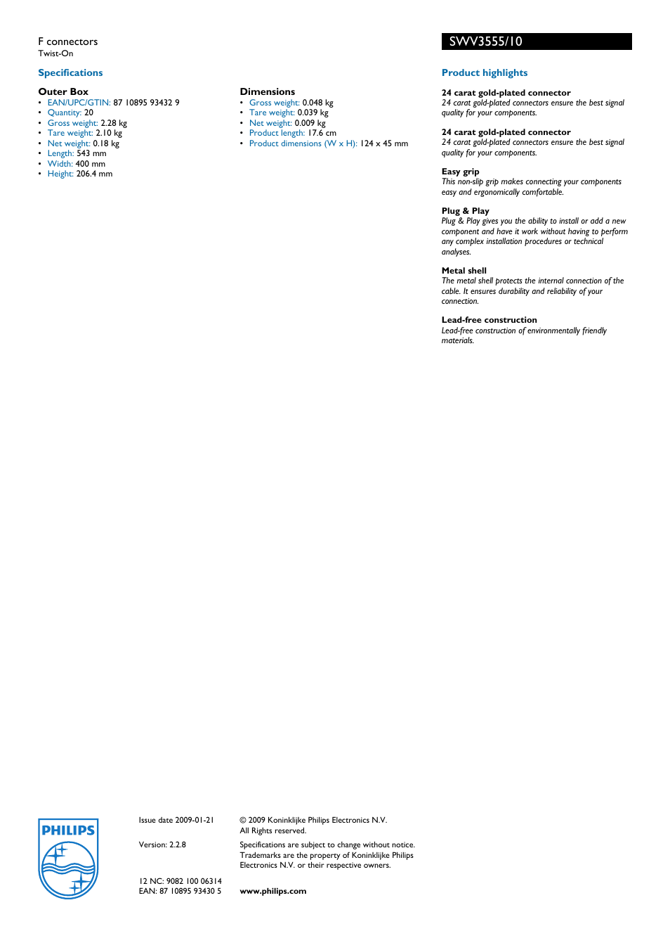 Philips Twist-On SWV3555/10 User Manual | Page 2 / 2