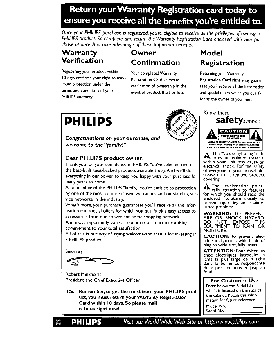 Philips, Owner warranty verification, Confirmation | Model registration | Philips DV900VHS0I User Manual | Page 2 / 84