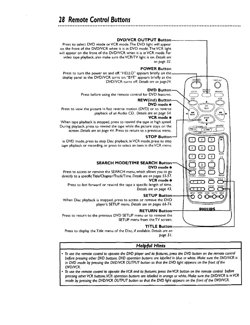 Cd gd cd cd cd cd cd cd cd, Ocdo, 28 remote control buttons | Philips DV900VHS0I User Manual | Page 28 / 84